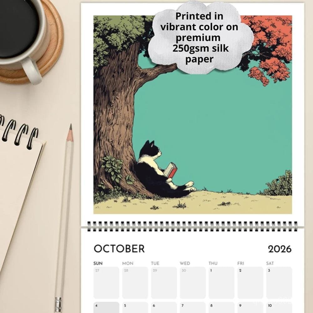 TKEY 2026 Calendário Gatos Com Café Chill Cats Ilustração De Parede De Animais Fofos Para Entusiastas De E Pendurado Na