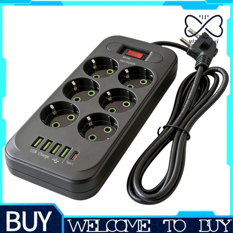 11 Em 1 Plugue Da Ue Power Strip Protetor Contra Surtos Interruptor Mestre 2500W 2M Cabo Tomada Elétrica Com USB