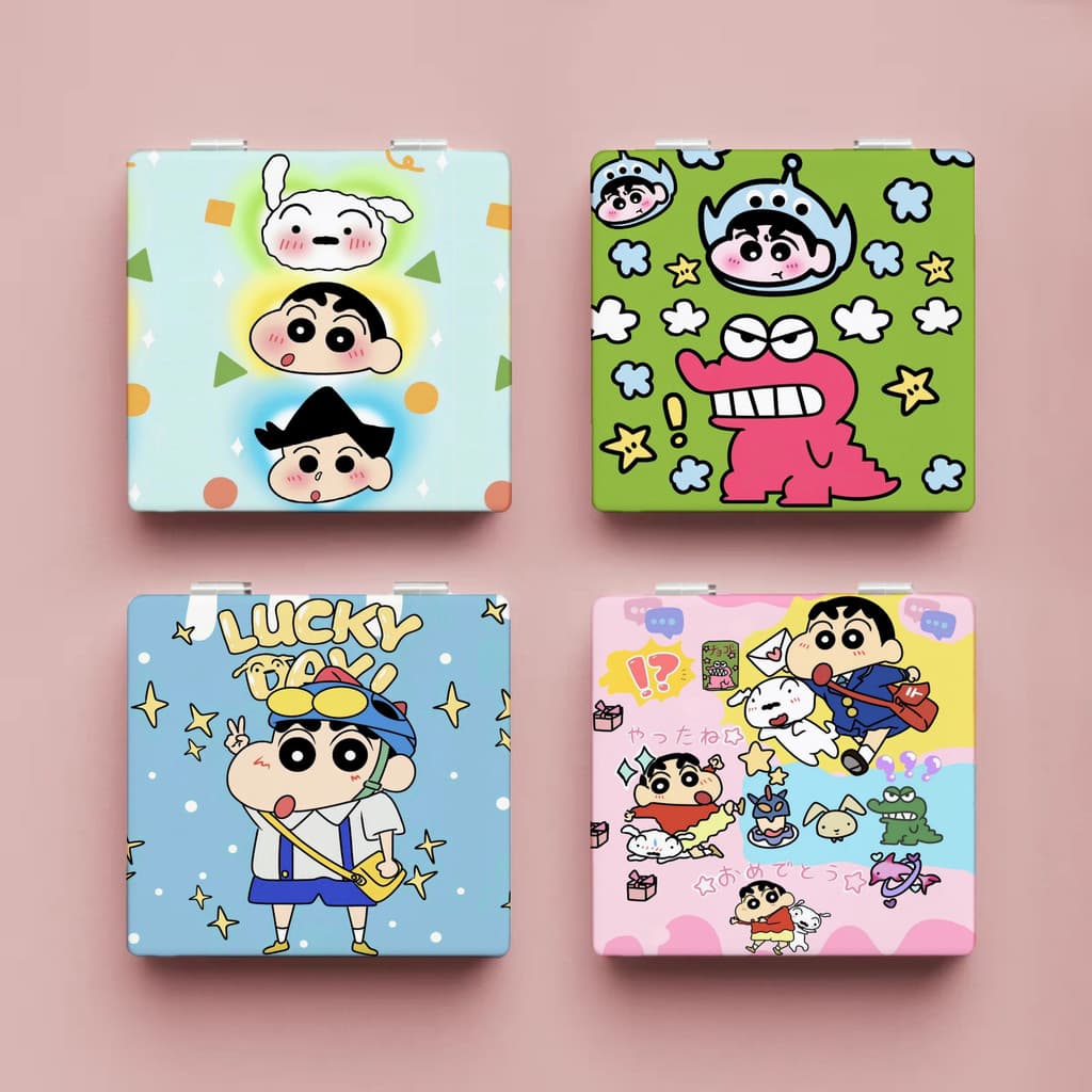 Crayon Shin-Chan espelho de maquiagem portátil dobrável espelho Flip dupla face estudante Mini espelho de maquiagem esti