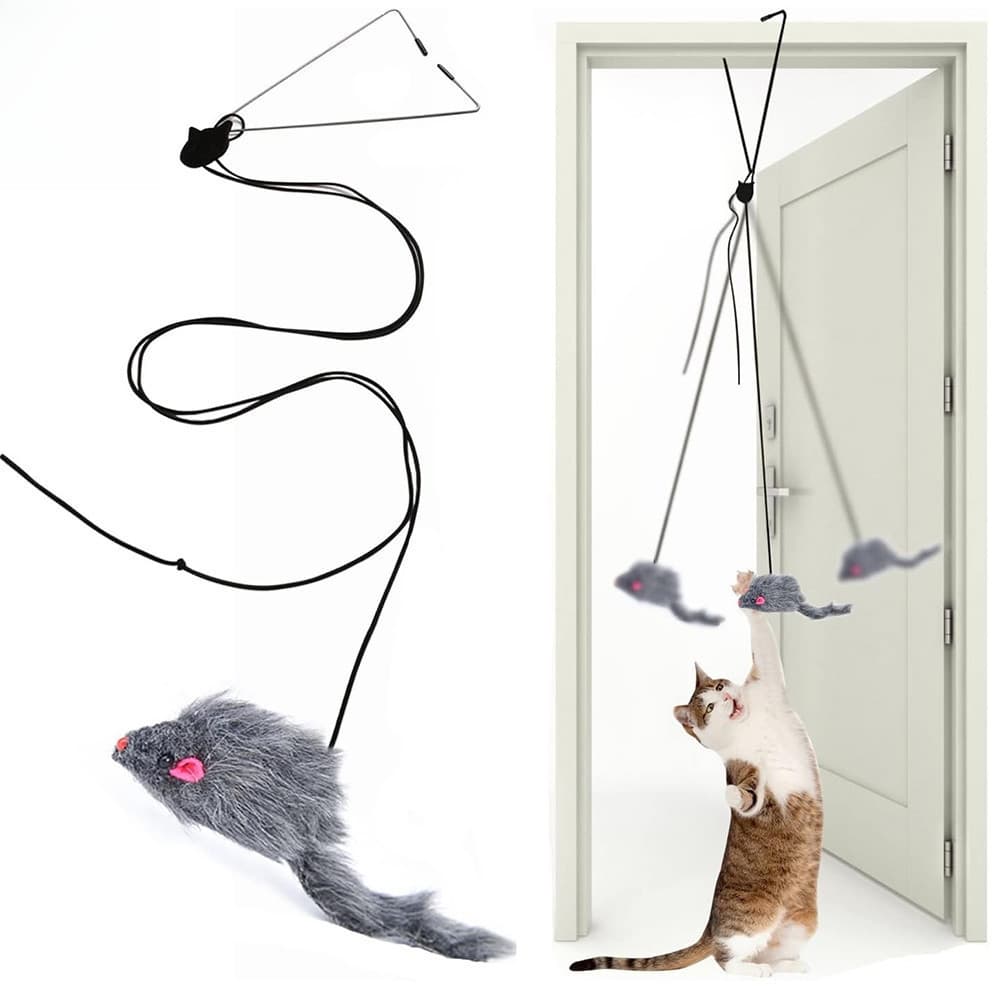 Brinquedo Interativo Gatos De Retráctil Corda Pendurado Simulação Ratos Brinquedos