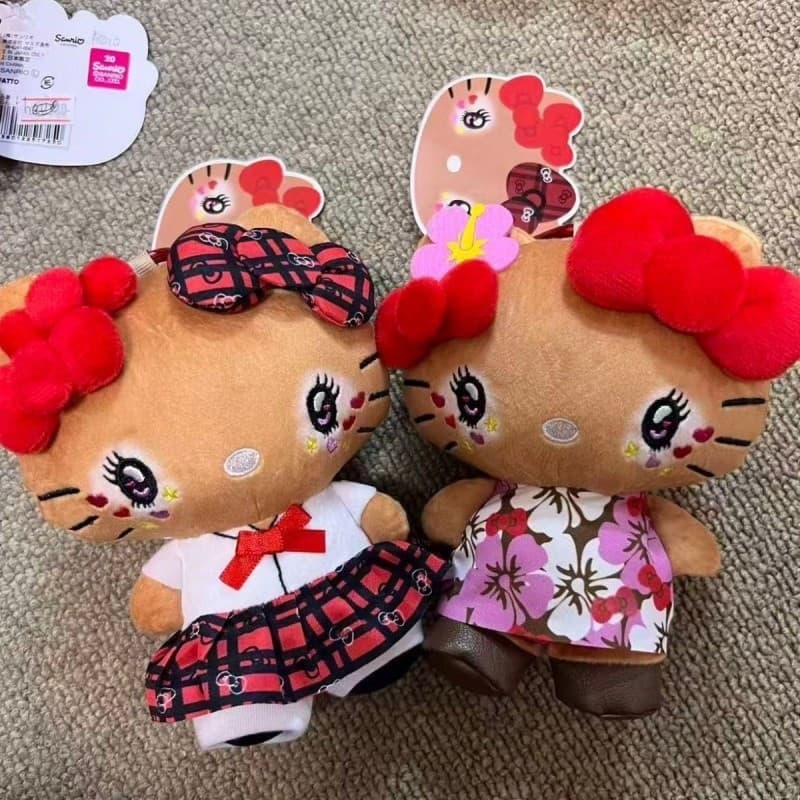 Brinquedo de Pelúcia Hello Kitty Bronzeada da Sanrio, Chaveiro de Pelúcia Preta KT, Pingente de Bolsa, Boneca, Presente