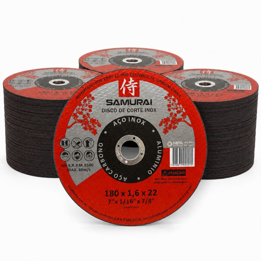 Kit 30 Discos Corte 7 Polegadas 180x1,6mm Fino Inox Ferro Aço Samurai Esmerilhadeira Lixadeira