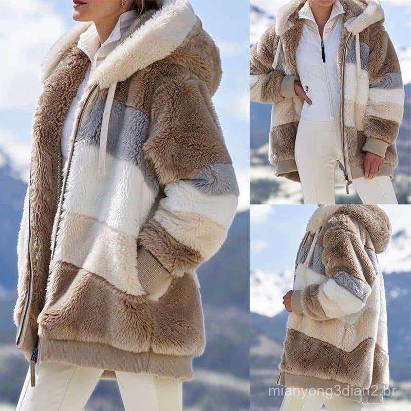 Nova Jaqueta Feminina Com Capuz De Pelúcia Outono/Inverno 03 .