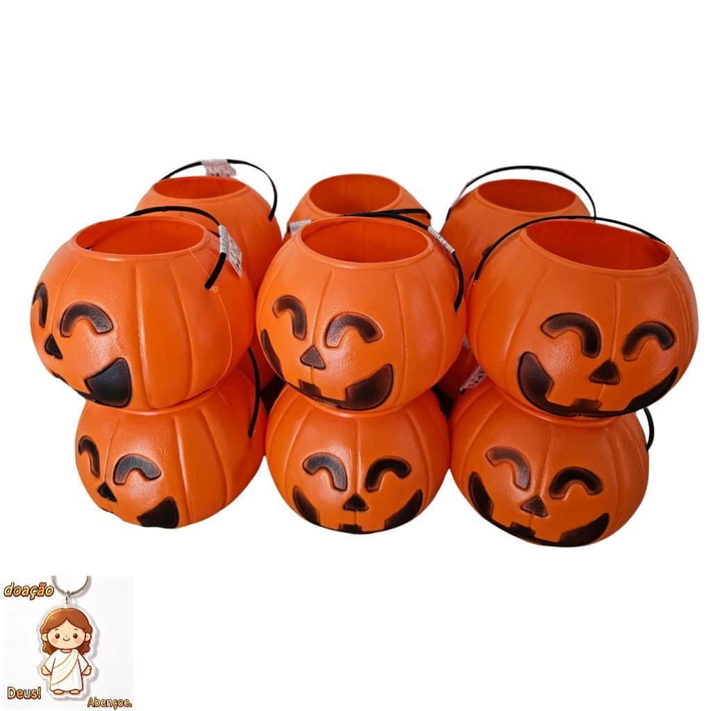Kit com 24 Baldes de Abóbora 16x13 Decoração de Halloween Caldeirão