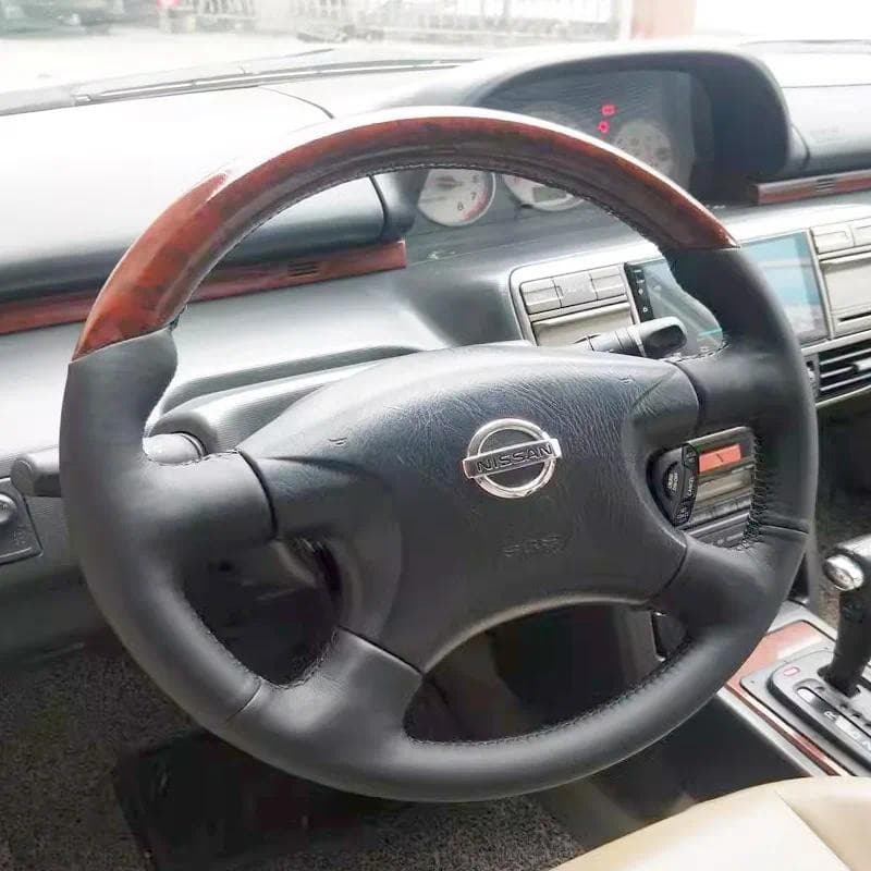 Envoltório De Roda Automática Personalizado Para Nissan X-Trail T30 Almera 2001-2006 DIY Couro Preto Capa De Volante Do