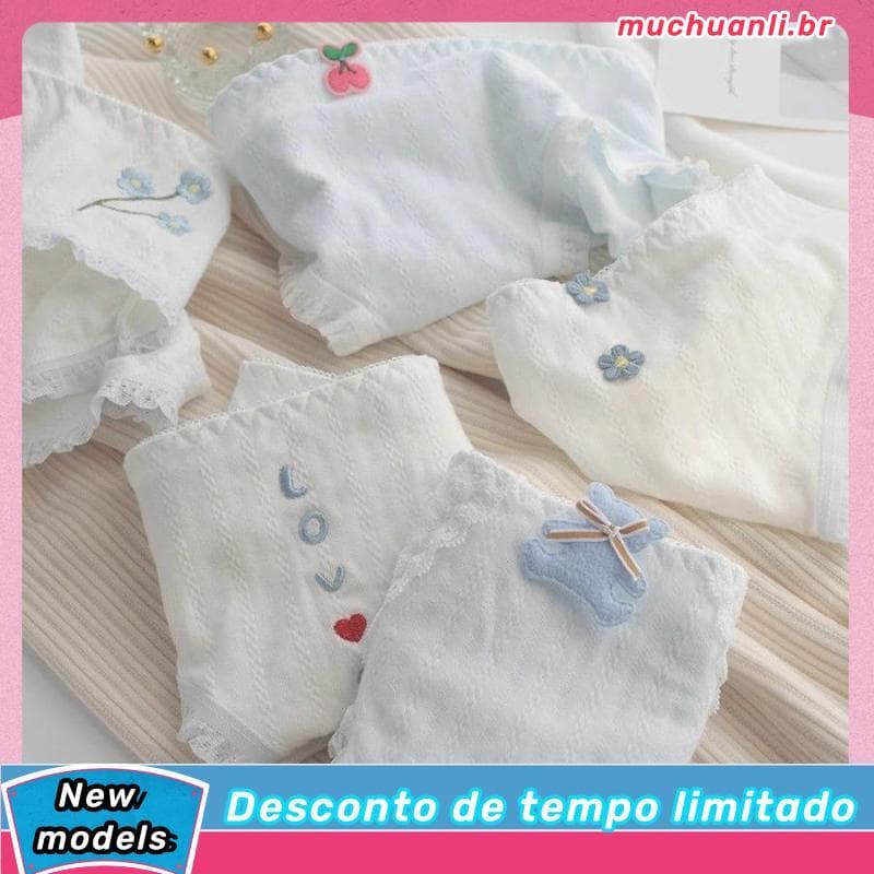 Bonito dopamina urso-puro desejo bordado pequena flor roupa interior feminina algodão puro antibacteriano estudante meni