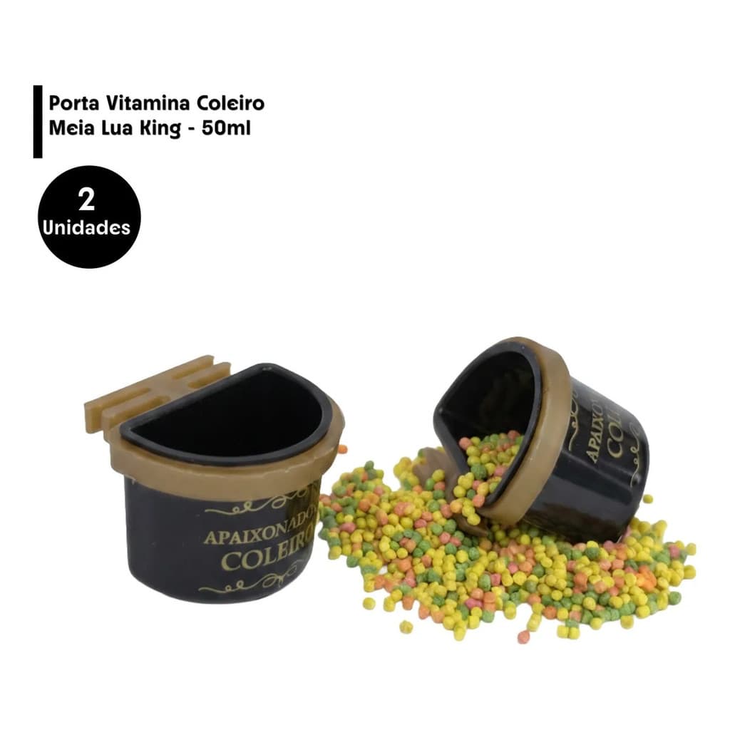 2 Comedouros Porta Vitamina King Coleiro Meia Lua 50ml