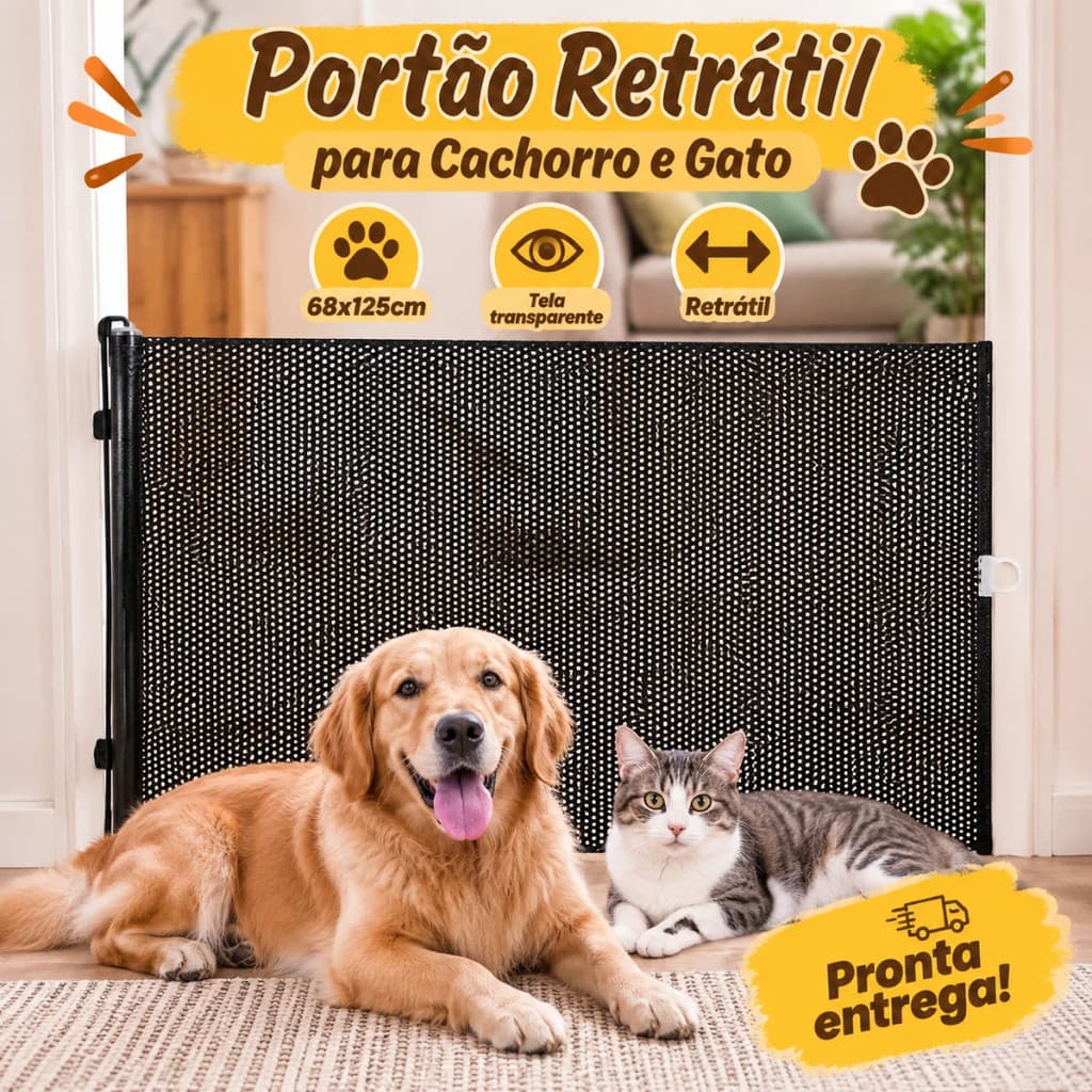Portão Retrátil para Cachorro e Gato 68x125cm Grade de Proteção Pet em Tela para Porta