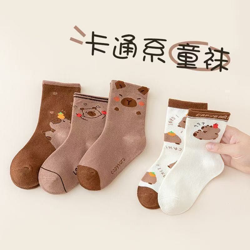 5 Pares de Meias de Algodão com Padrão de Capivara Engraçado, Unissex, Moda Infantil, Presente Criativo para o Dia a Dia