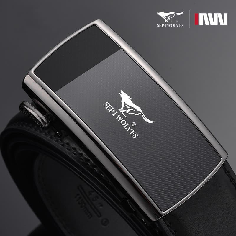 Sete lobo fivela interna cinto de couro genuíno masculino fivela automática cinto marca interior Wear negócios Casual ca