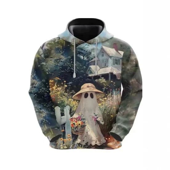 Moletom casual folgado com estampa de Halloween para homens, camisa unissex estilo street 3D, roupa com capuz assustador