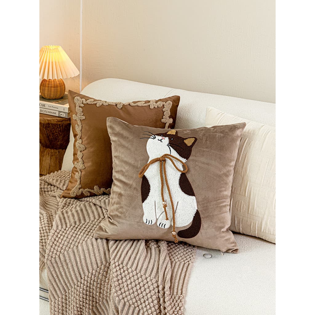 Travesseiro bordado de gato fofo, almofada para sofá, sala de estar, quarto, estilo ins, fronha decorativa com núcleo, p