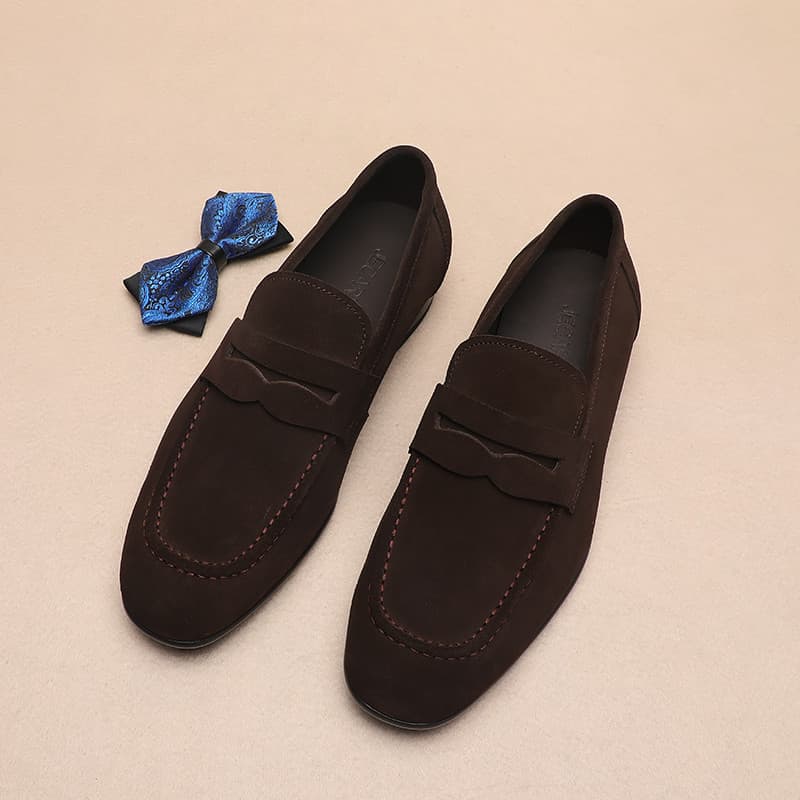 Estilo britânico masculino negócios Casual na moda All-Match mocassins couro Nubuck sapatos masculinos de um Pedal respi