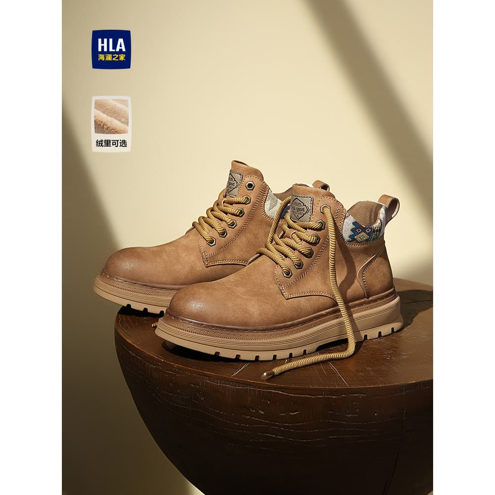 HLA/Hailan House sapatos masculinos 2026 novo estilo Martin botas masculinas de cano baixo moda sola grossa ao ar livre