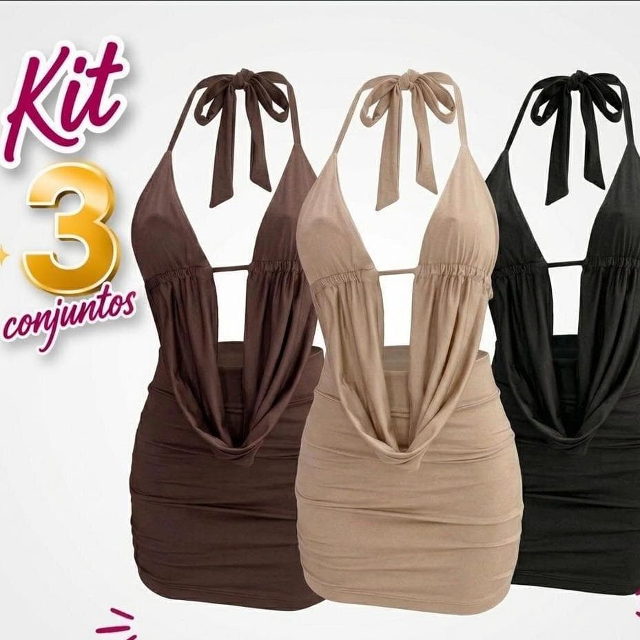 Conjunto Iza Suplex Feminino Cropped Costa Nua Saia