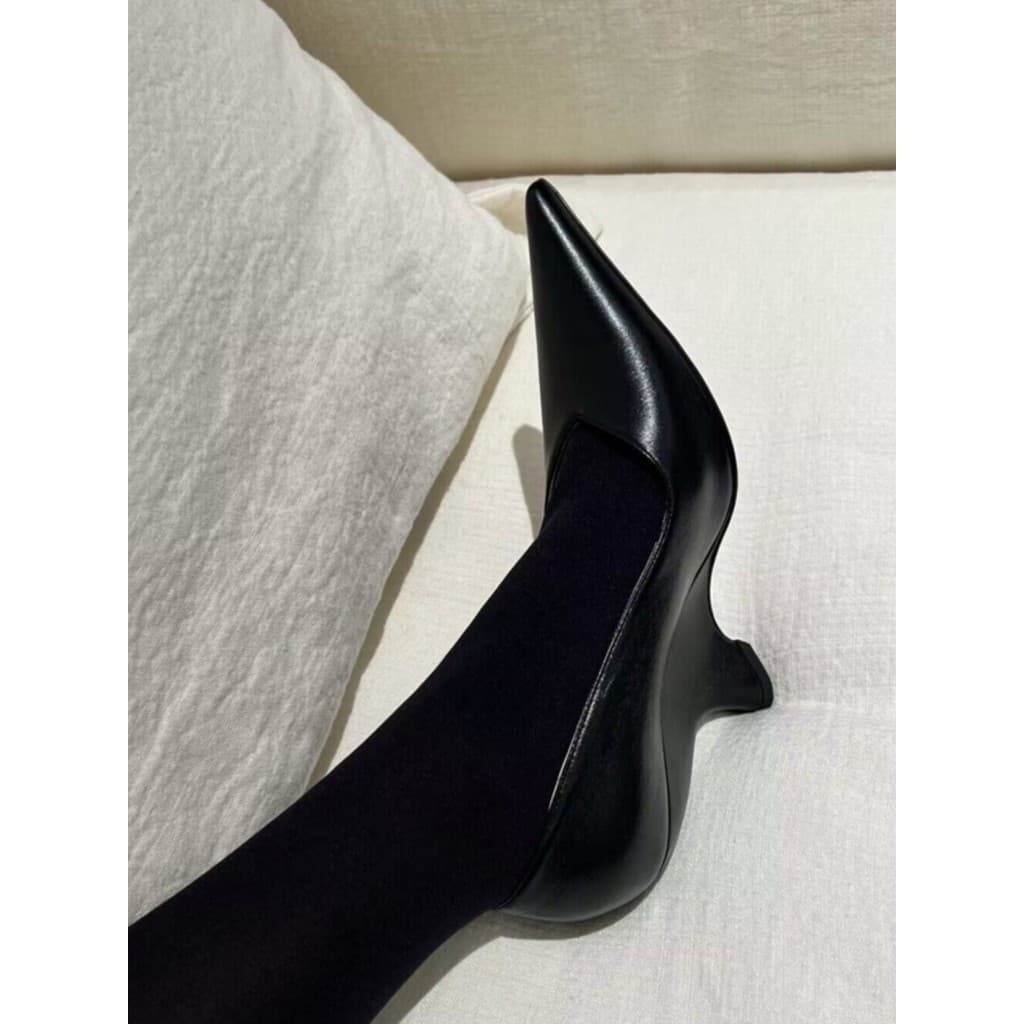 Preto salto alto bonito estilo francês elegante cunha salto boca rasa apontou Toe sapatos femininos 2025 outono novo est