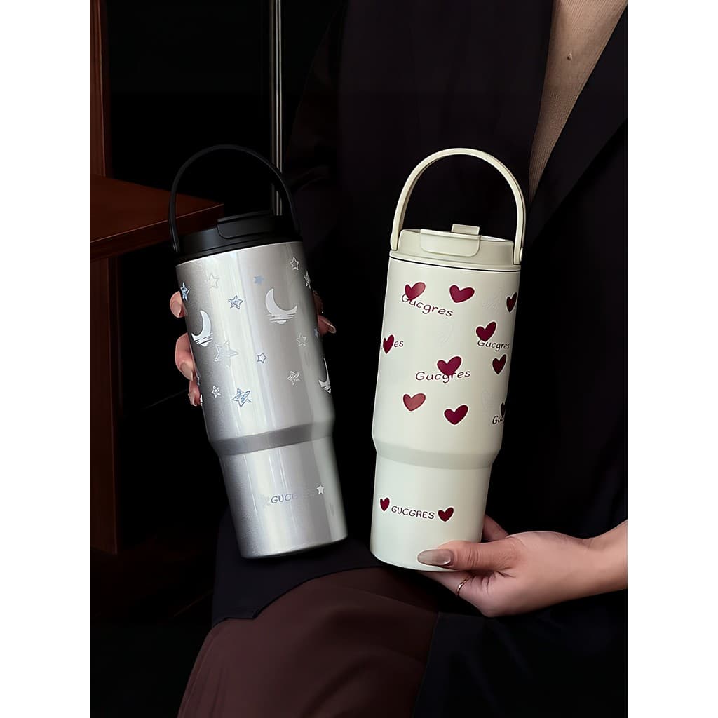 Copo térmico duplo para beber, copo portátil de alto valor para meninas, copo de água de grande capacidade, aço inoxidáv
