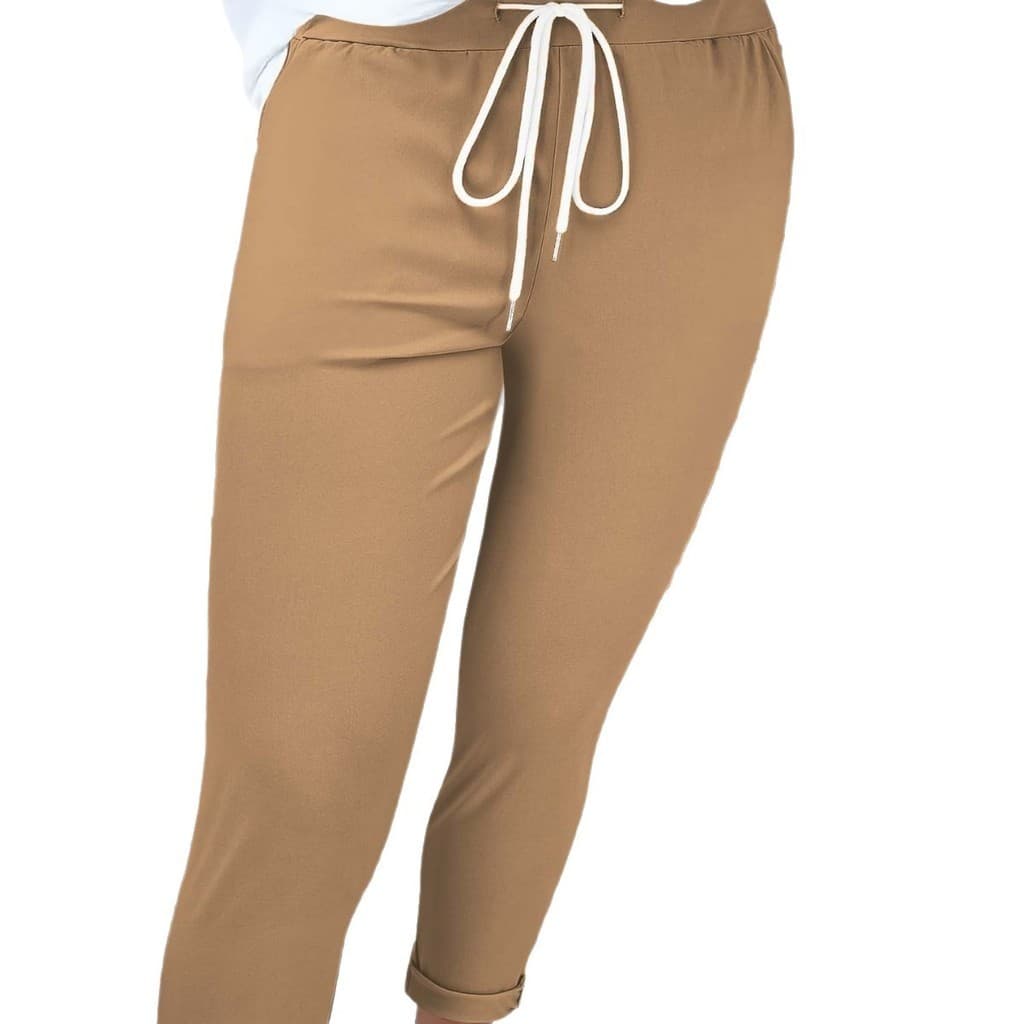 Calça Casual feminina de cor sólida com cadarço