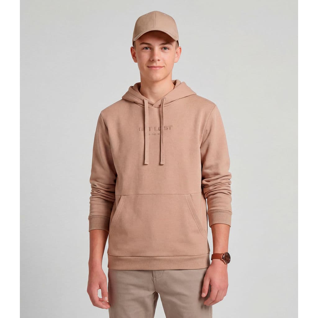 Blusão Juvenil Moletom Com Capuz e Bolsos Minty Marrom