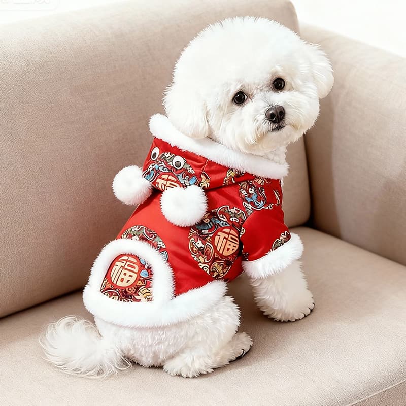 Roupas para cães inverno engrossado quente moletom com capuz Teddy Bichon Pet inverno festivo ano novo gato Tang terno