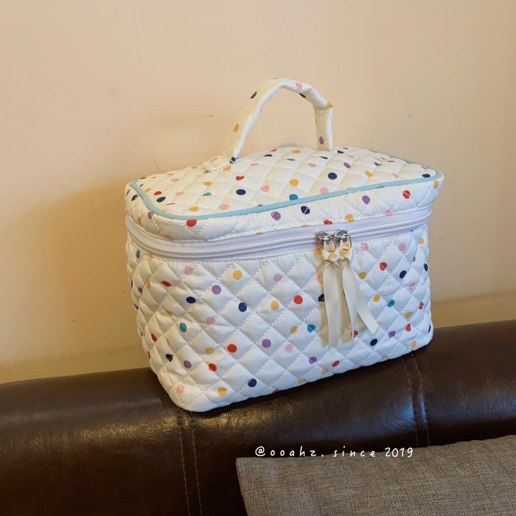 Espelho verde. cor Polka Dot acolchoado saco de armazenamento de cosméticos algodão portátil saco de higiene portátil de
