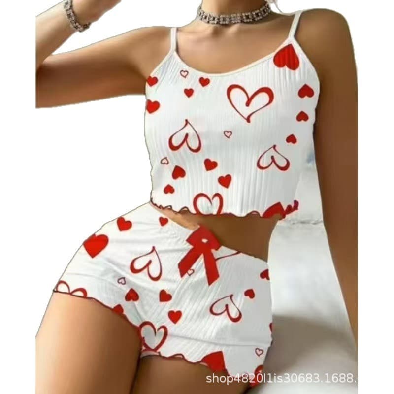 Verão Cross-Border venda quente Loungewear Pit Strip amor Suspender shorts pijamas feminino pode usar shorts exteriores