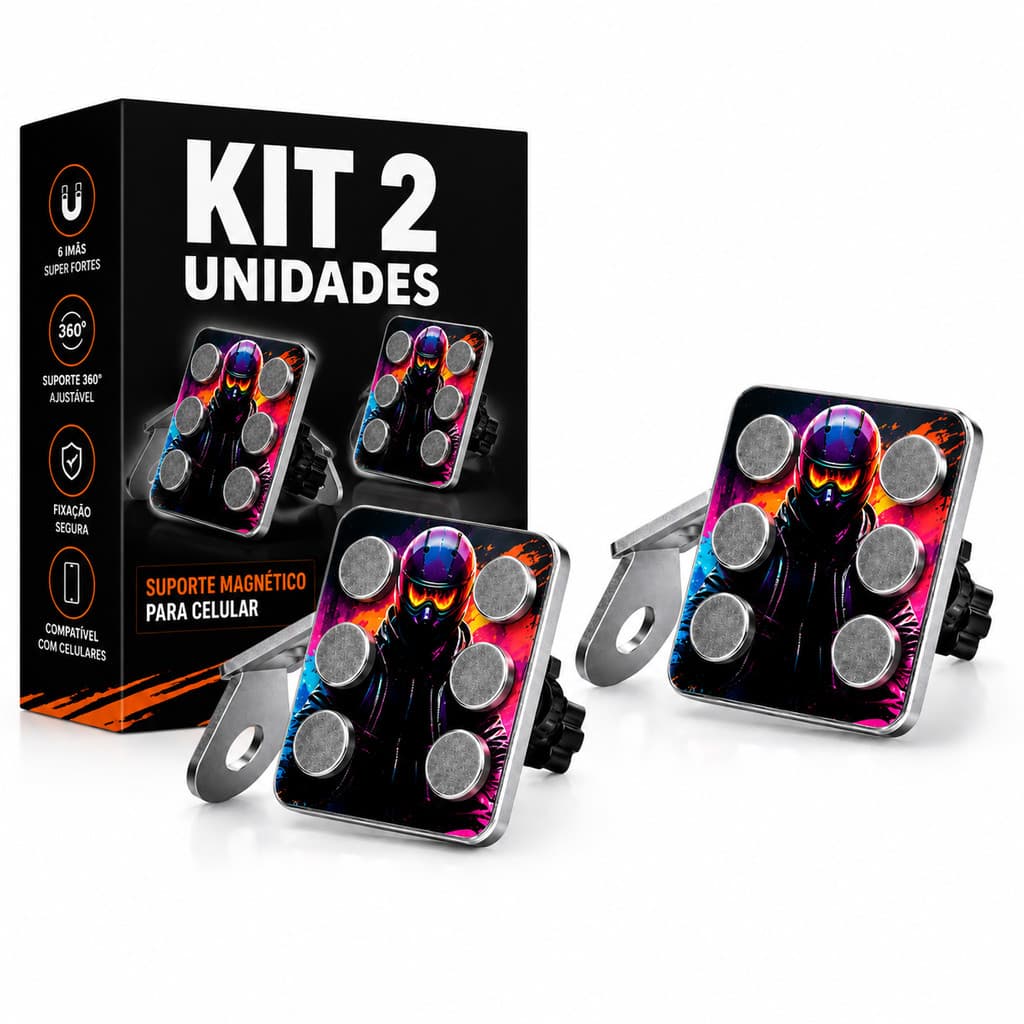 Kit 2 Suporte de Celular para Moto Magnético com Imão Suporte Forte Fixação
