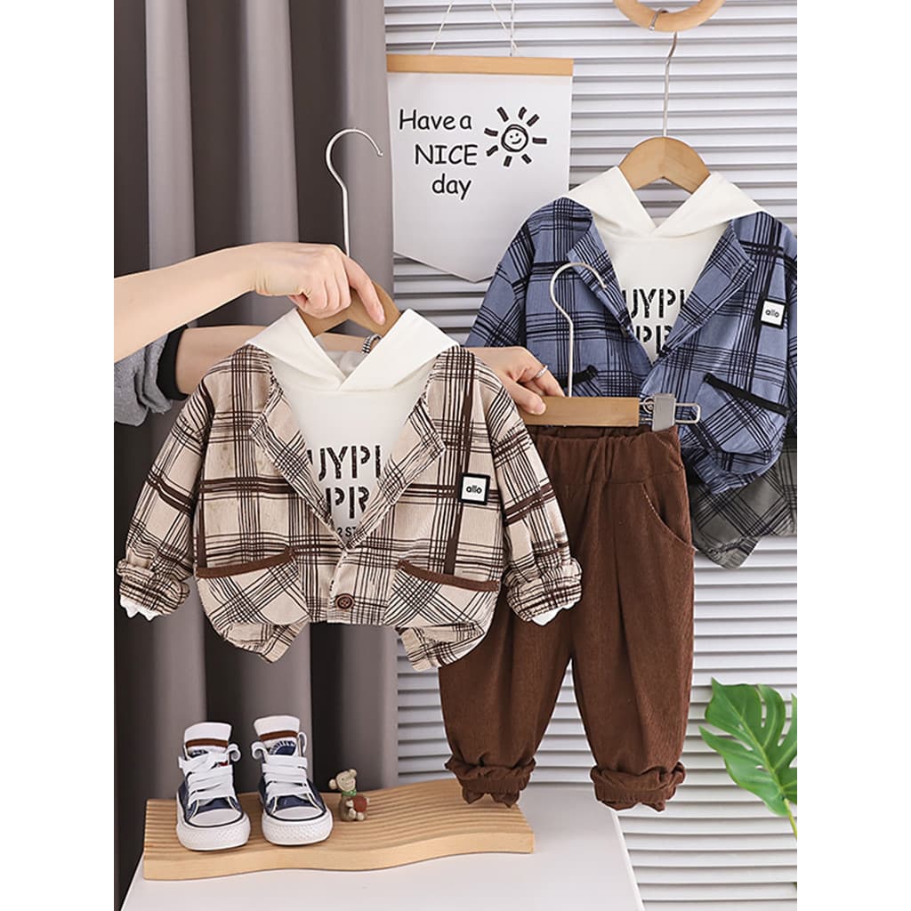 Meninos primavera roupas moda terno moda rua Wear menino bebê primavera outono com capuz terno de três peças do bebê cri