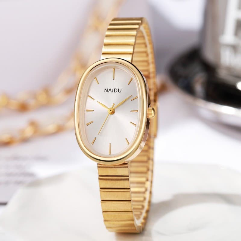Relógio De Quartzo Feminino Luxo Em Forma Oval Moda Mini Caso Pequeno Numeral Romano Dial Banda De Metal Completo Relógi