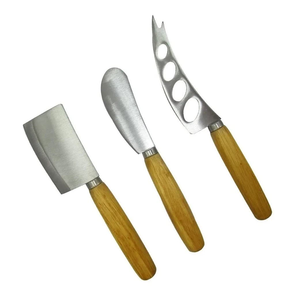 Kit de Faca para Cortar Queijo - 3 peças - Cutelo, Espátula e Faca de Patê  - Inox