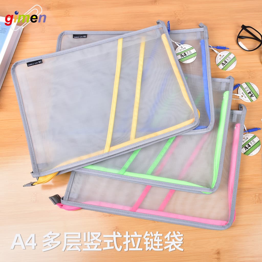 Porta gigante A4 Bolsa com zíper Vertical multicamadas Bolsa de arquivo de grade transparente Bolsa de informações de es