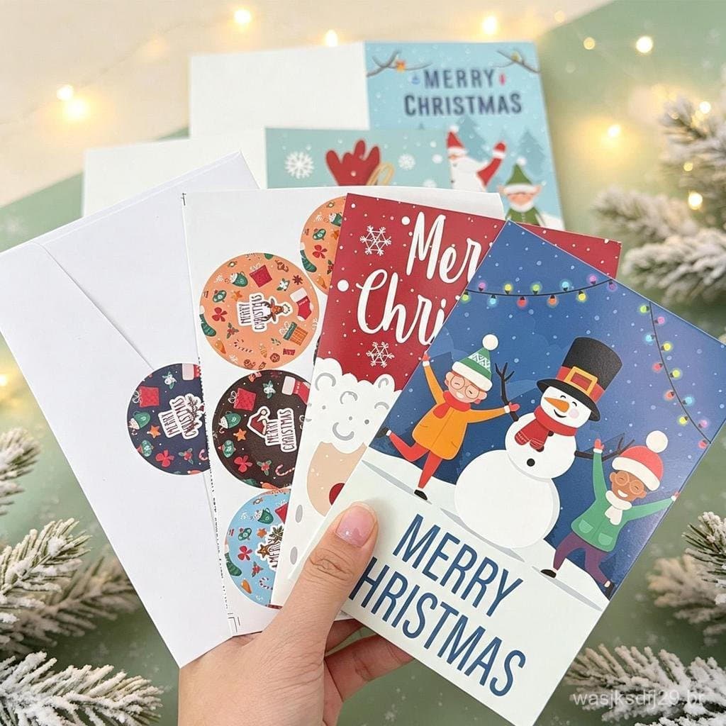 Cartões De Felicitações Impressos Com Tema De Natal , Boneco De Neve De Rena De Papai Noel , Cartão De Desejo Manuscrito