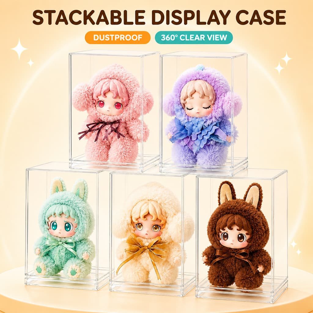 Vitrine Transparente Empilhável Para Figuras Labubu , Caixa De Armazenamento Animais De Estimação À Prova De Poeira Cole
