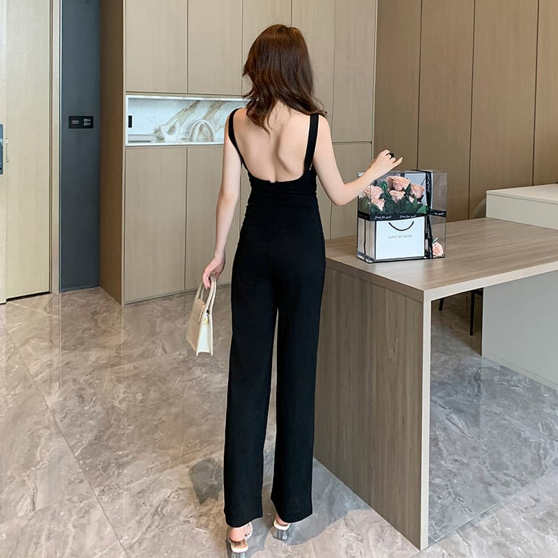 Halter macacão influenciador suspensórios de venda quente macacão feminino High-End Drape terno calças estreitas largas-