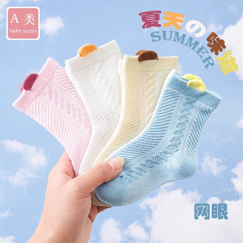 Meias de bebê primavera verão estilo fino infantil primavera outono recém-nascido meio tubo meias malha versão coreana m