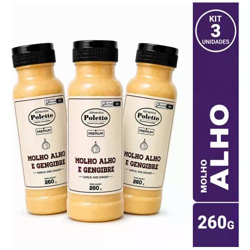 Kit 3 Molhos Alho Churrasco e Gengibre Poletto - 260g