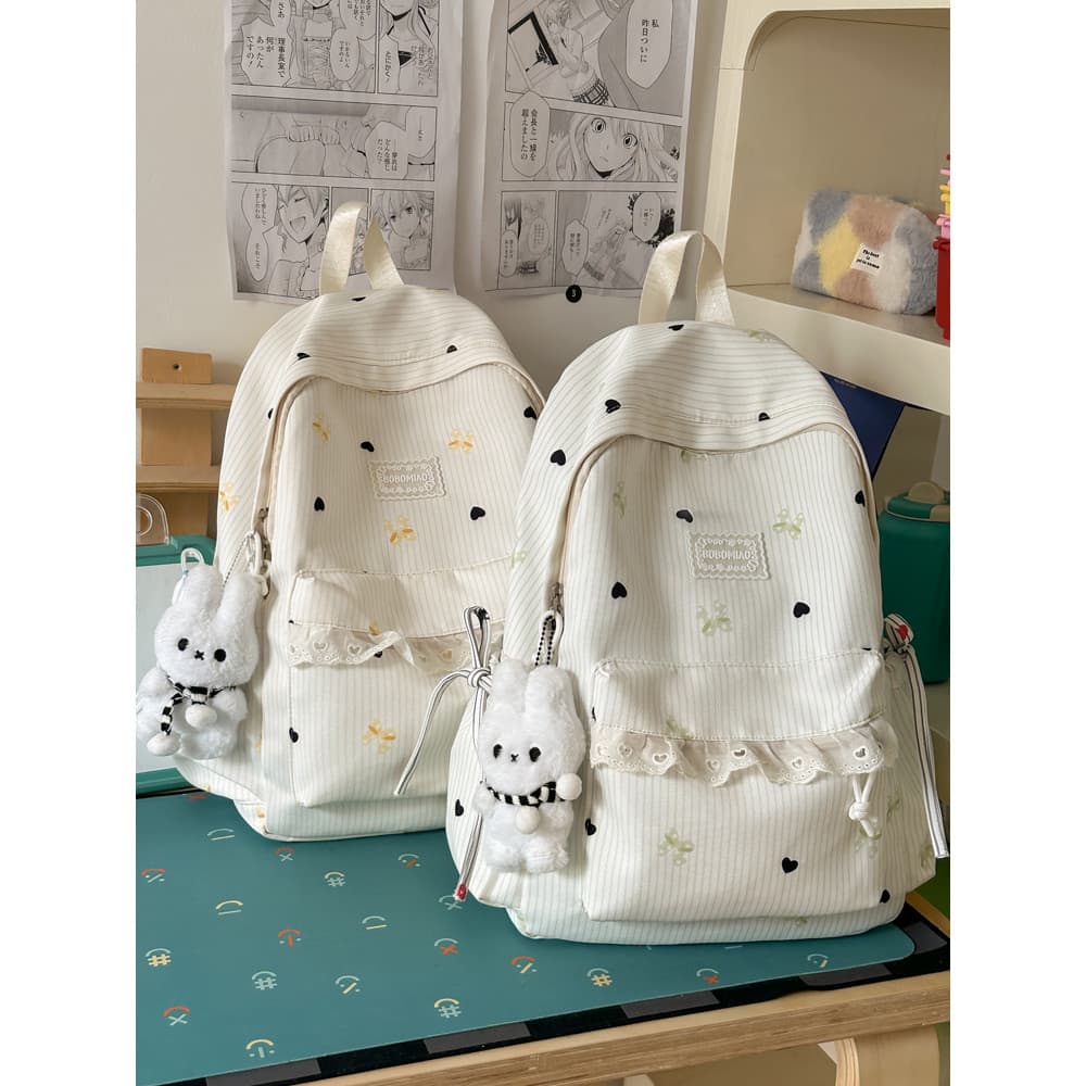 Mochila escolar de renda estilo balé, mochila escolar de grande capacidade para estudantes do ensino médio impressa amor
