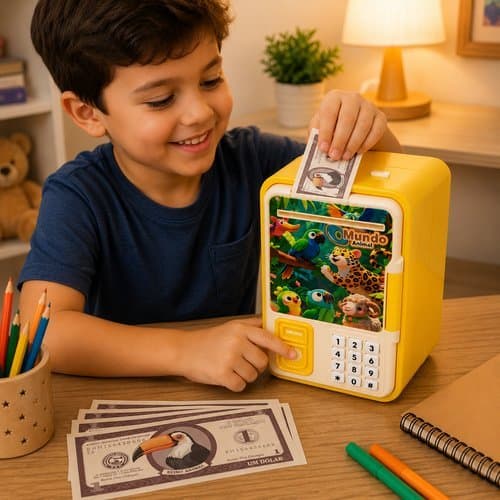 Cofrinho Eletronico Infantil Seguro Digital Animais Senha Impressao Digital Protecao Divertido