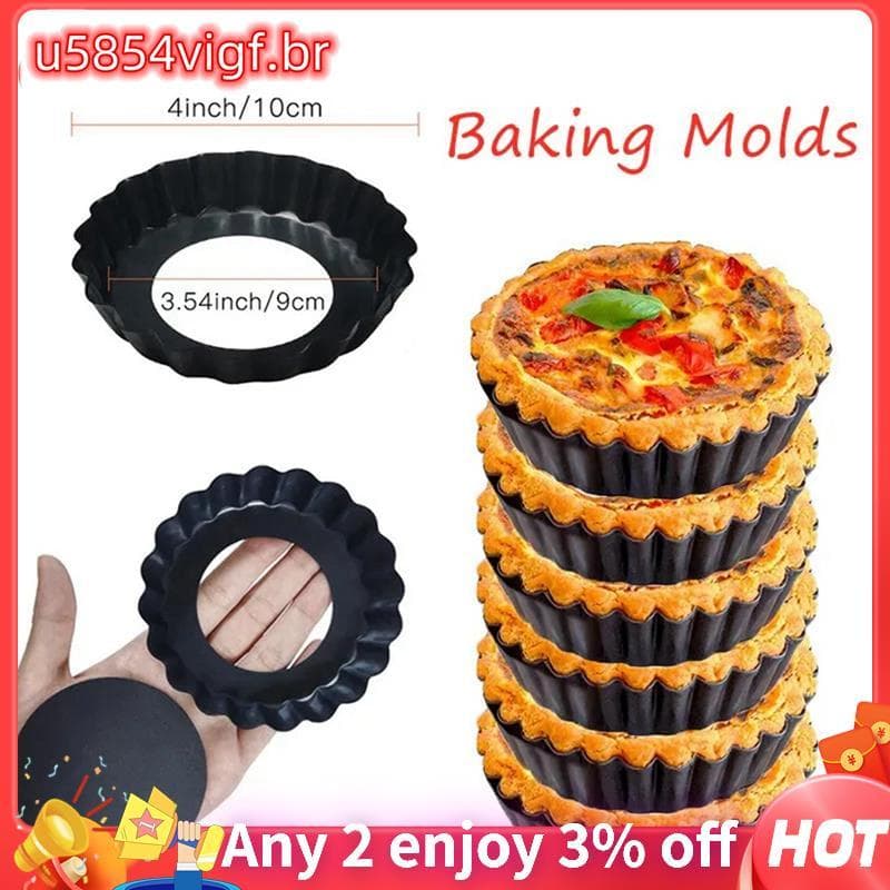 4 Pçs 4In/10cm Torta Muffin Cupcake Panelas Antiaderente Tart Quiche Flan Pan Molde Removível Fundo Solto Redondo Bakewa