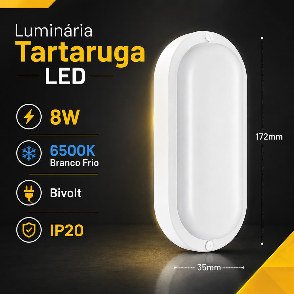 Kit 1 a 4 Luminária Arandela Tartaruga LED 8W Bivolt Parede Corredor Sacada Coberta Quarto Sala Área Interna