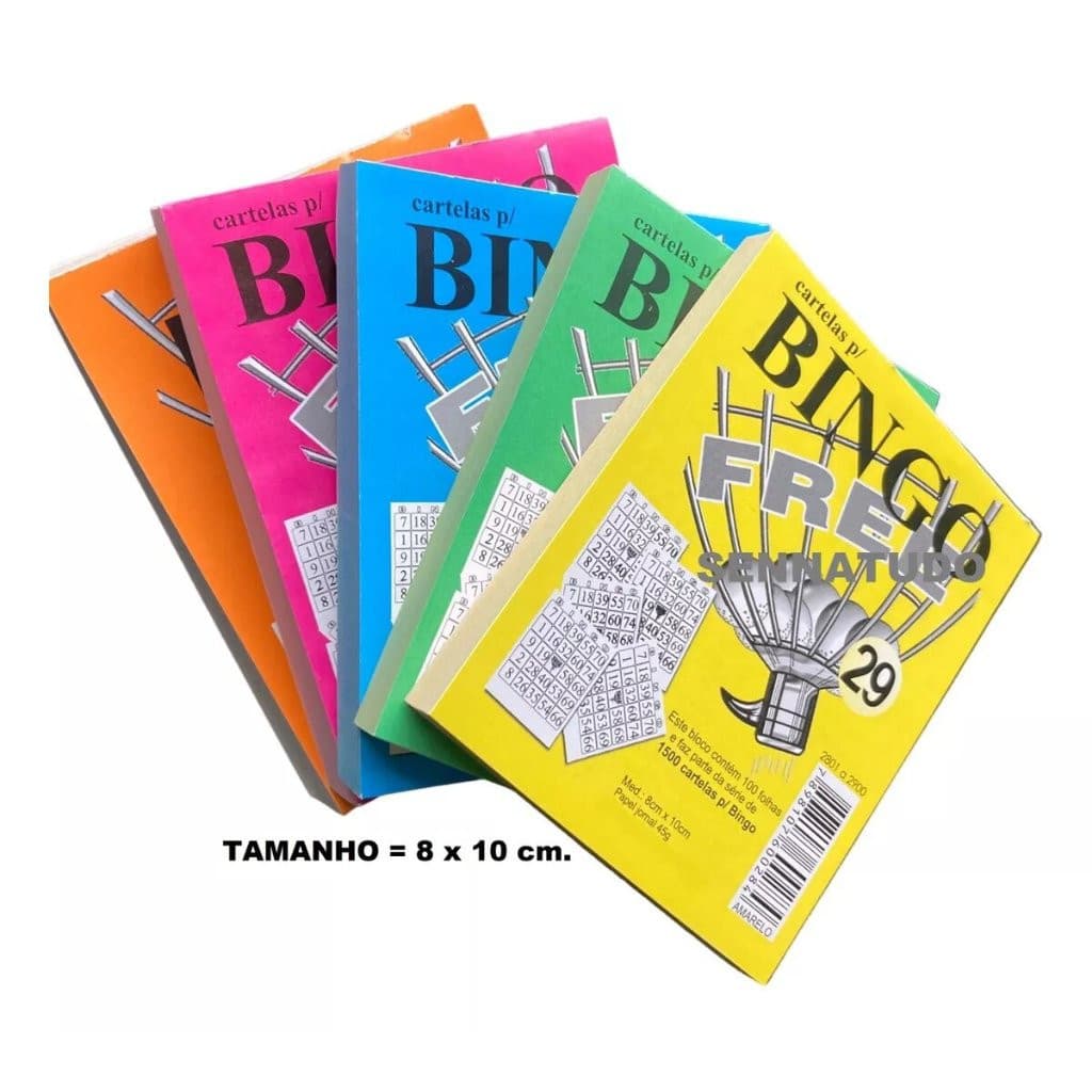 15 Cartelas de Bingo Blocos Coloridos 100fls Total 1500 folhas 10x8cm