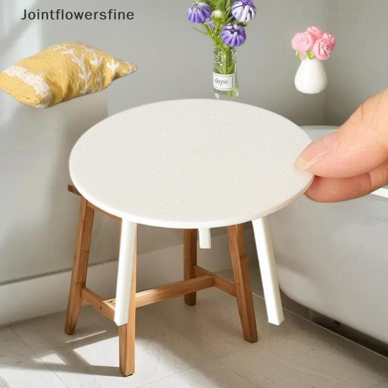 JTFF 1 Peça Casa De Bonecas Em Miniatura Branca Mesa Redonda Modelo Simulação Móveis Decoração Acessórios DIY Brinquedos
