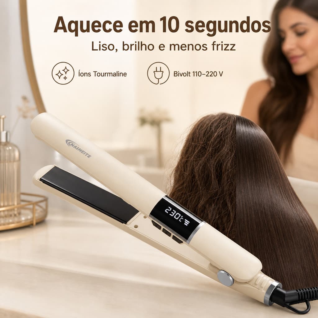 Chapinha De Cabelo Cerâmica e Íons Negativos 2 Em 1 -  230ºC - Prancha de cabelo profissional