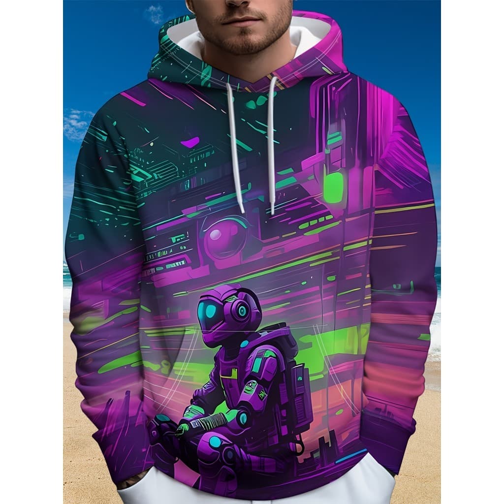 [Design estampado - sem textura] Moletom masculino Casual de manga comprida, moletom estampado, moletom moderno, moletom