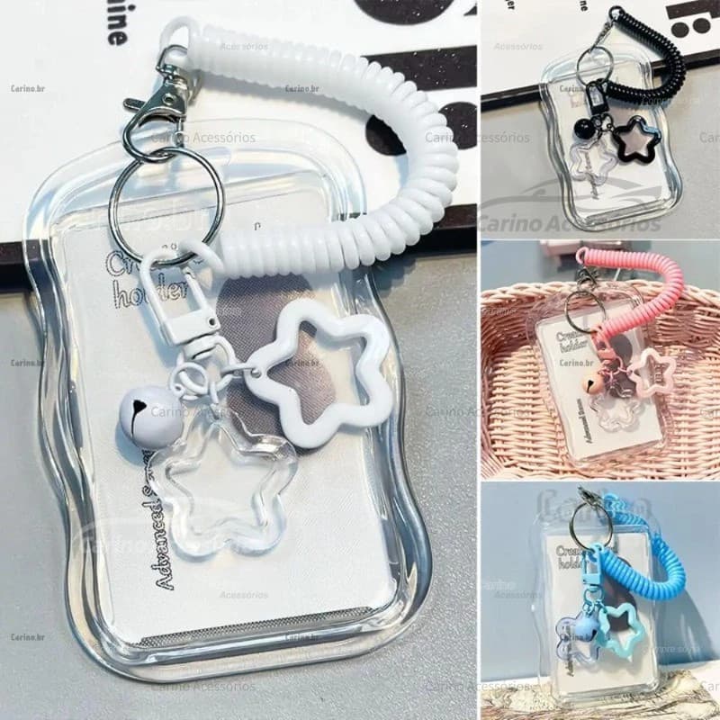 Suporte para Cartão Fotográfico Kpop Exibição de Foto com Chaveiro Estrela Imagem de Ídolo Capas Protetoras Cartões de I