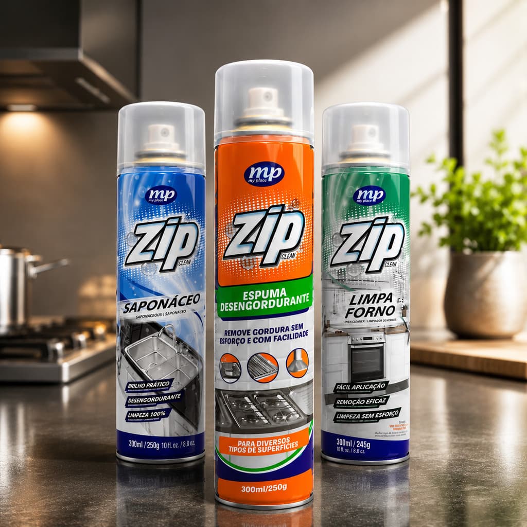 KIT LIMPEZA PESADA 3 SPRAYS DESENGORDURANTE + LIMPA FORNO + SAPONÁCEO KIT COZINHA LIMPEZA PROFUNDA ZIP CLEAN 300ml