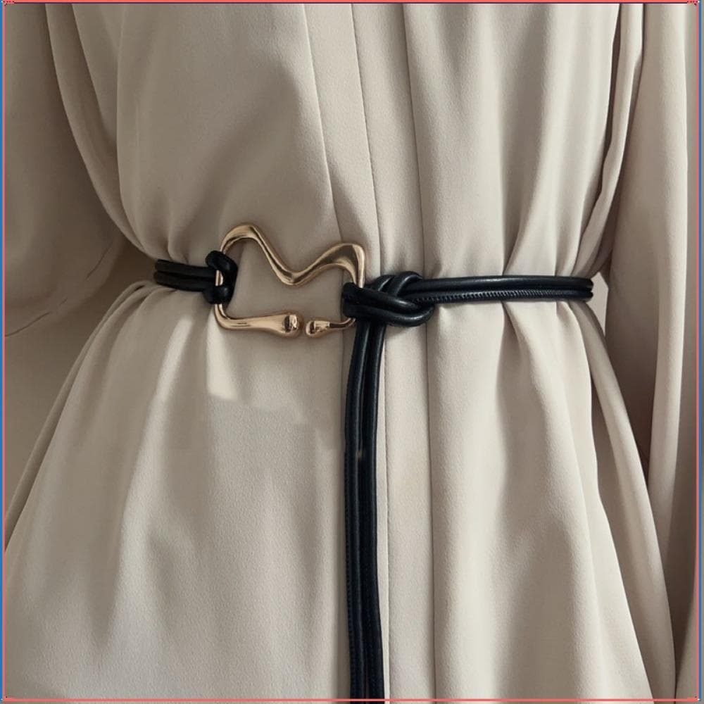 Cinto De Corda  , Couro PU Longo Feminino Fino , Atada Fivela Dourada Corrente De Cintura