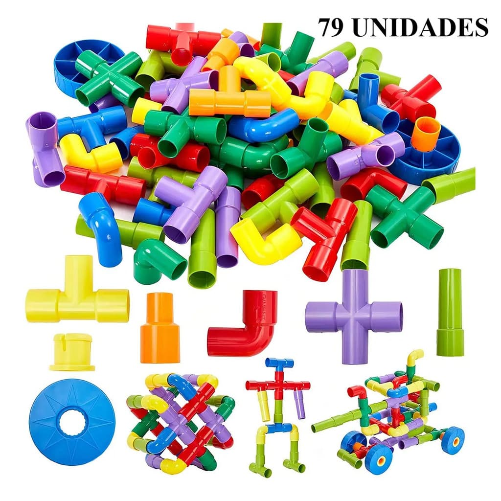 Brinquedo Educativo de  Montar Infantil Tubos Canos Coloridos De Encaixar Quantidade De Peças 79