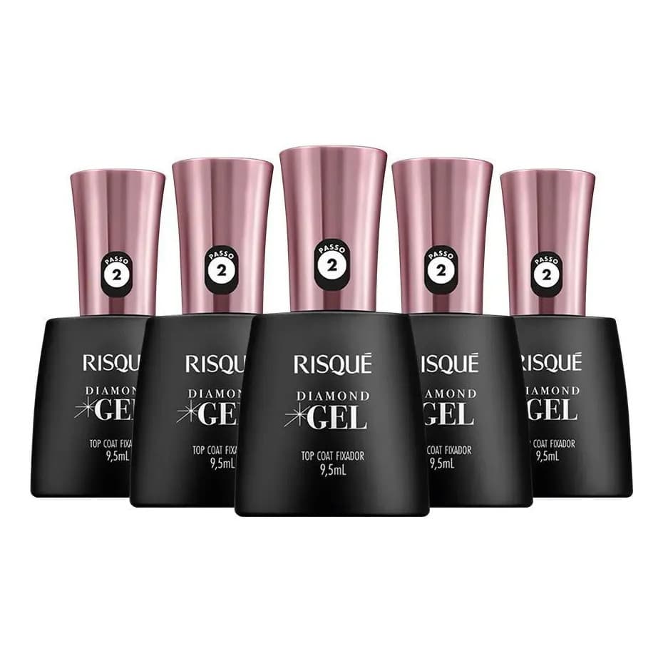 Kit 5 Top Coat Fixador Risque Diamond Gel Cremoso 9,5ml