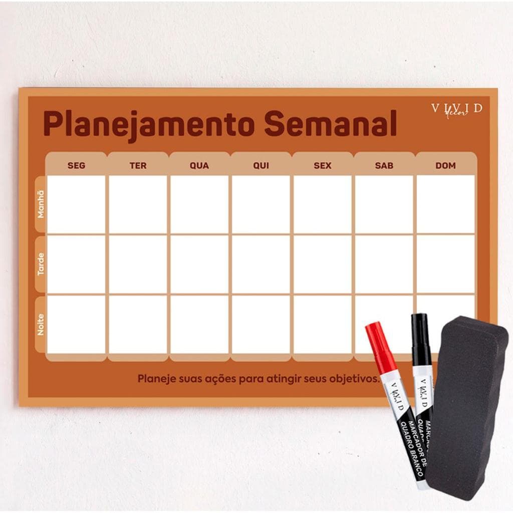 PLANNER SEMANAL POSTIT LARANJA 60X40 + 2 CANETAS E APAGADOR